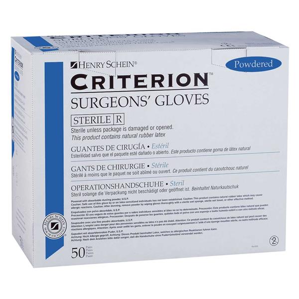 GUANTES EXAMEN LÁTEX CRITERION ESTÉRILES CON POLVO 6 50PARES - HENRY SCHEIN