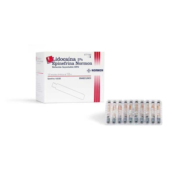 LIDOCAINA 2% CON VASO 1:8000 100 COMPULES - NORMON