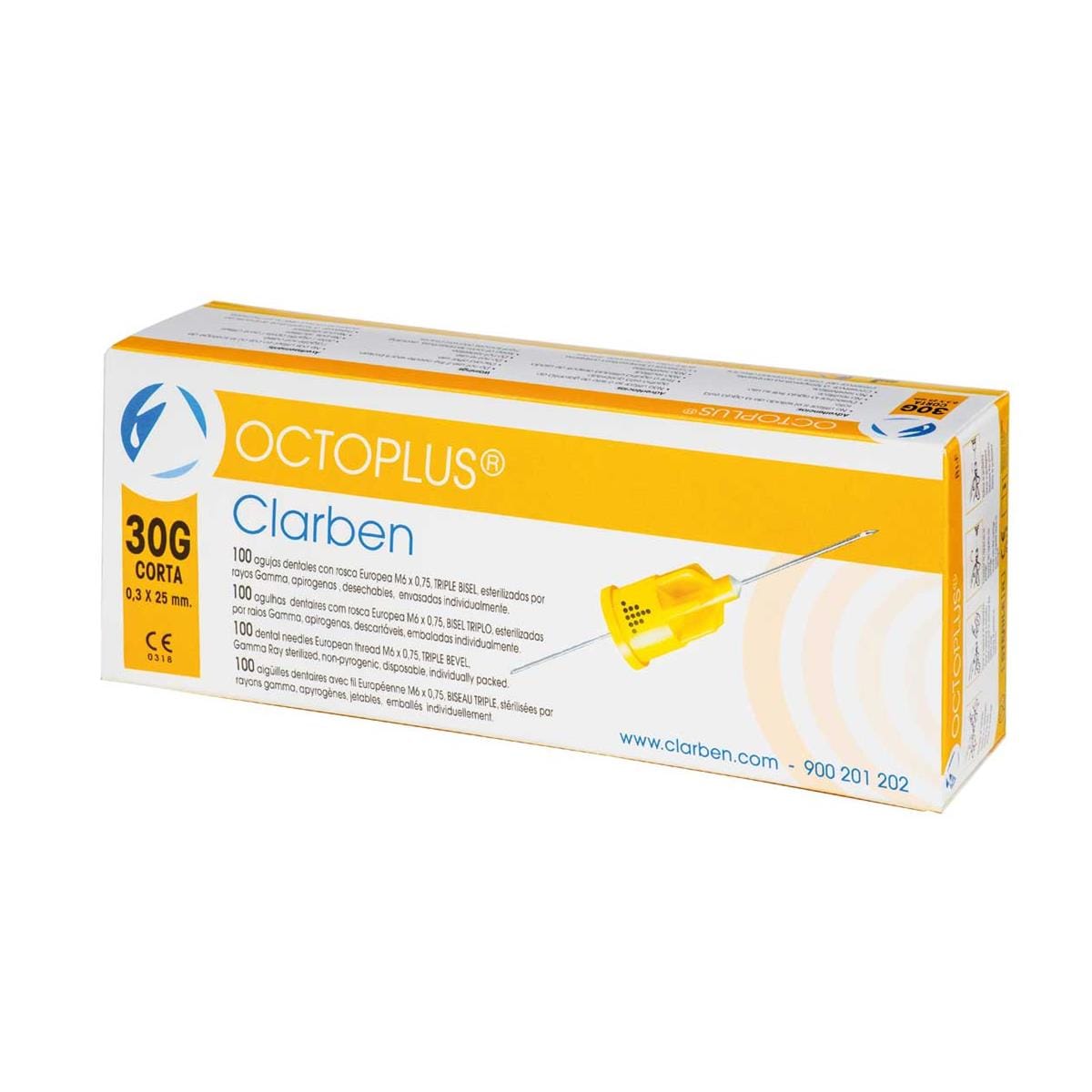 AGUJAS DE ANESTESIA OCTOPLUS 30 G CORTA 0.30 X 25 MM 100U - CLARBEN