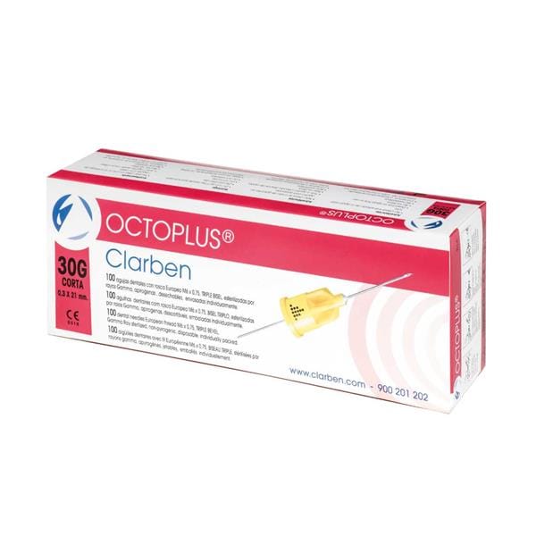 AGUJAS DE ANESTESIA OCTOPLUS 30G CORTA 0.3 X 21MM 100U - CLARBEN