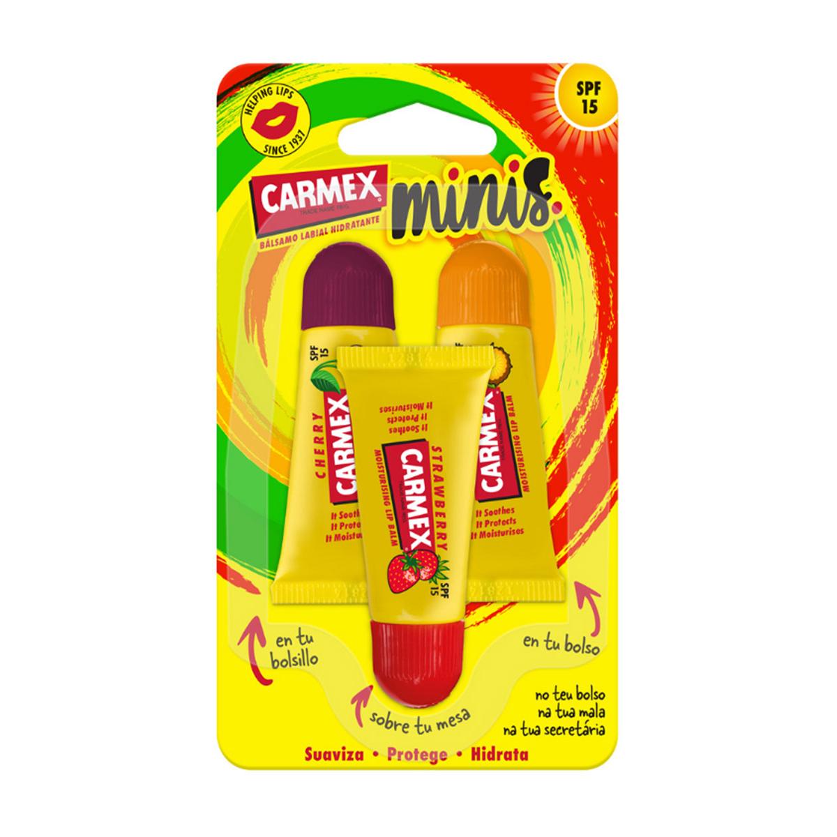 BÁLSAMO LABIAL TUBO 3X5G PIÑA CEREZA FRESA - CARMEX