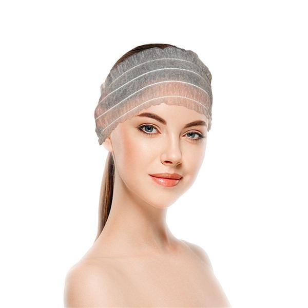 DIADEMA DESECHABLE DE PROPILENO BLANCA CON ELÁSTICOS 100U