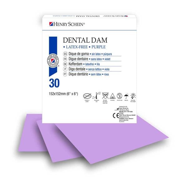 DIQUE DE GOMA MORADO MEDIO 15X15CM S/ LATEX 30U - HENRY SCHEIN