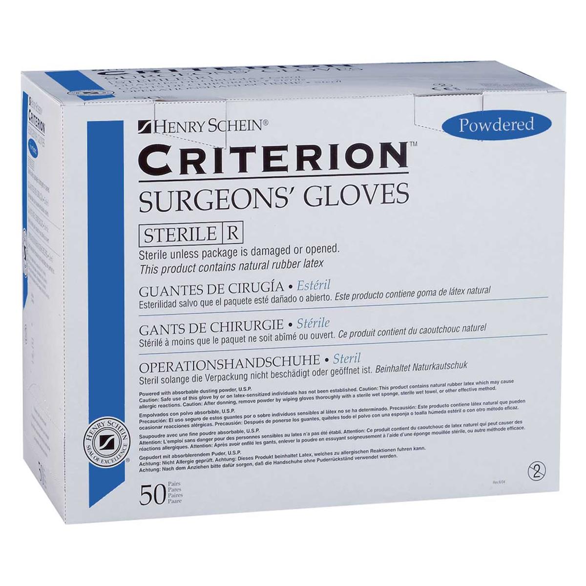 GUANTES EXAMEN LÁTEX CRITERION ESTÉRILES CON POLVO 8,5 50 PARES HENRY SCHEIN