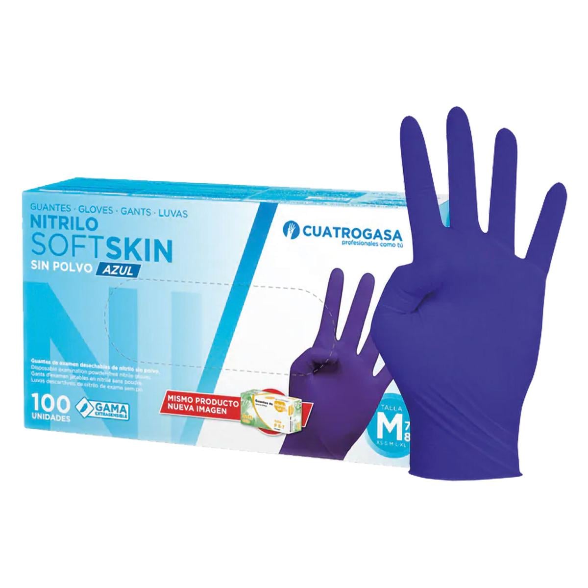 GUANTES EXAMEN DE NITRILO SOFT SKIN SIN POLVO - Talla S - Caja de 100 Unidades