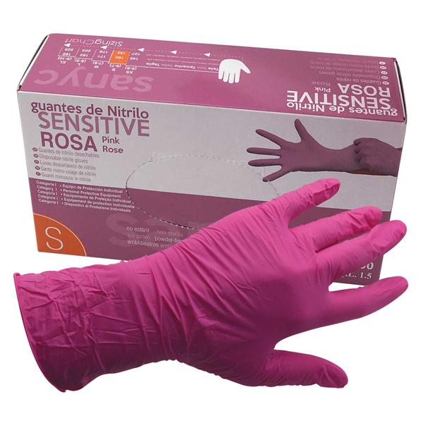 GUANTES NITRILO SIN POLVO ROSA M 100U SANICEN