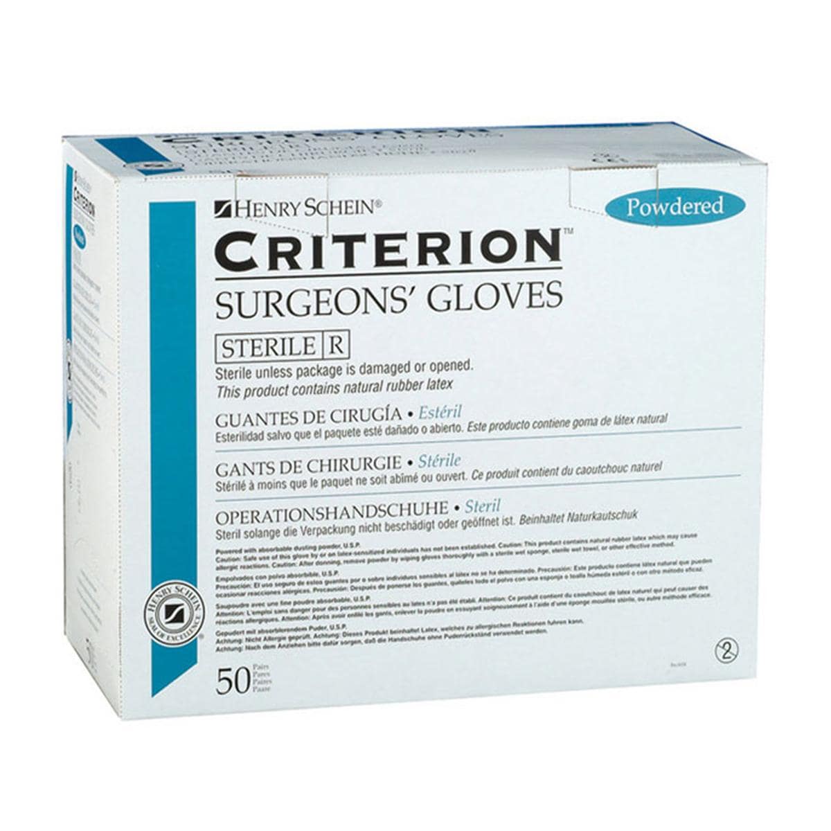 GUANTES EXAMEN LÁTEX CRITERION ESTÉRILES CON POLVO 7 50PARES - HENRY SCHEIN