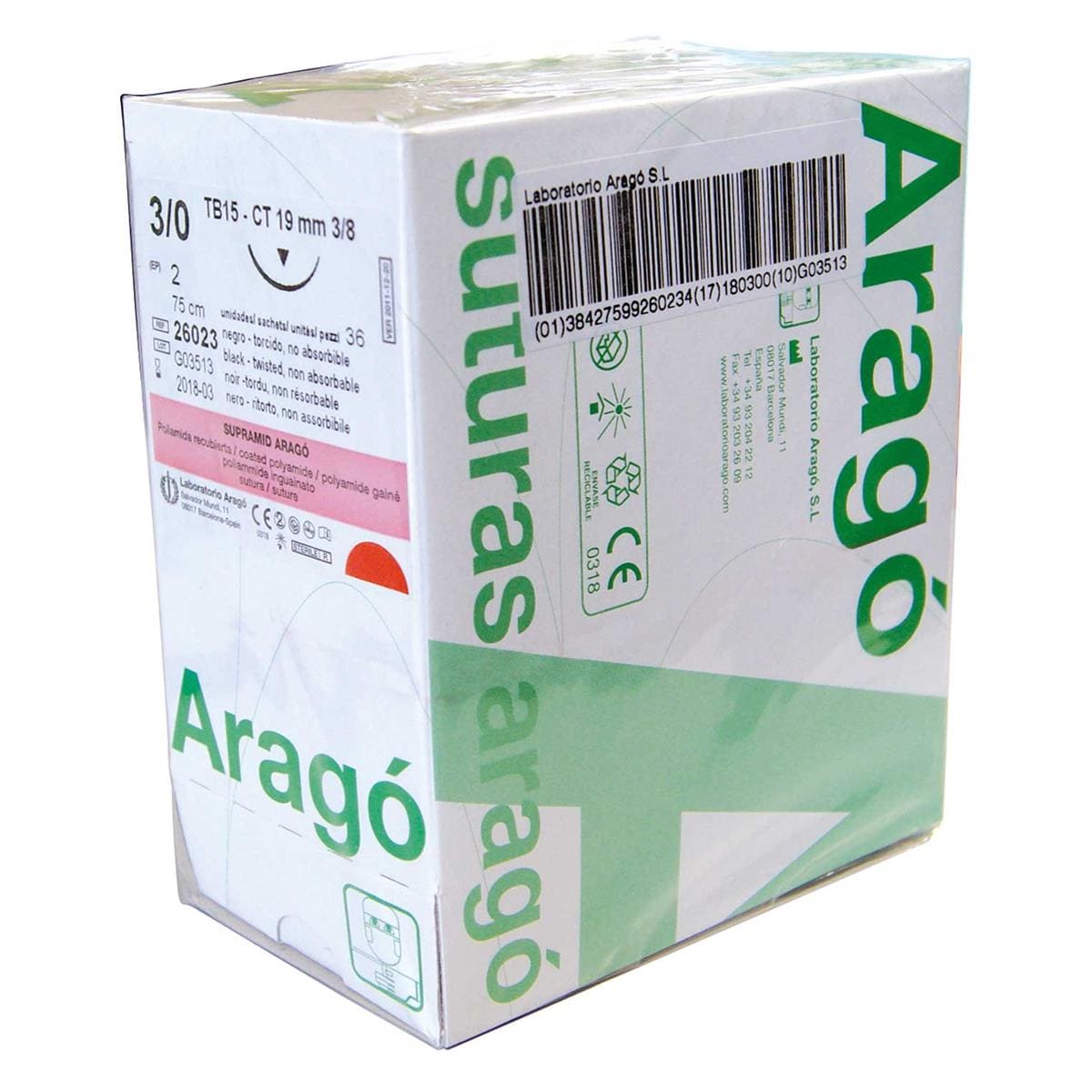 HILO DE SUTURA SUPRAMID 1/2 TC 14 3/0 22MM 36U. - ARAGO
