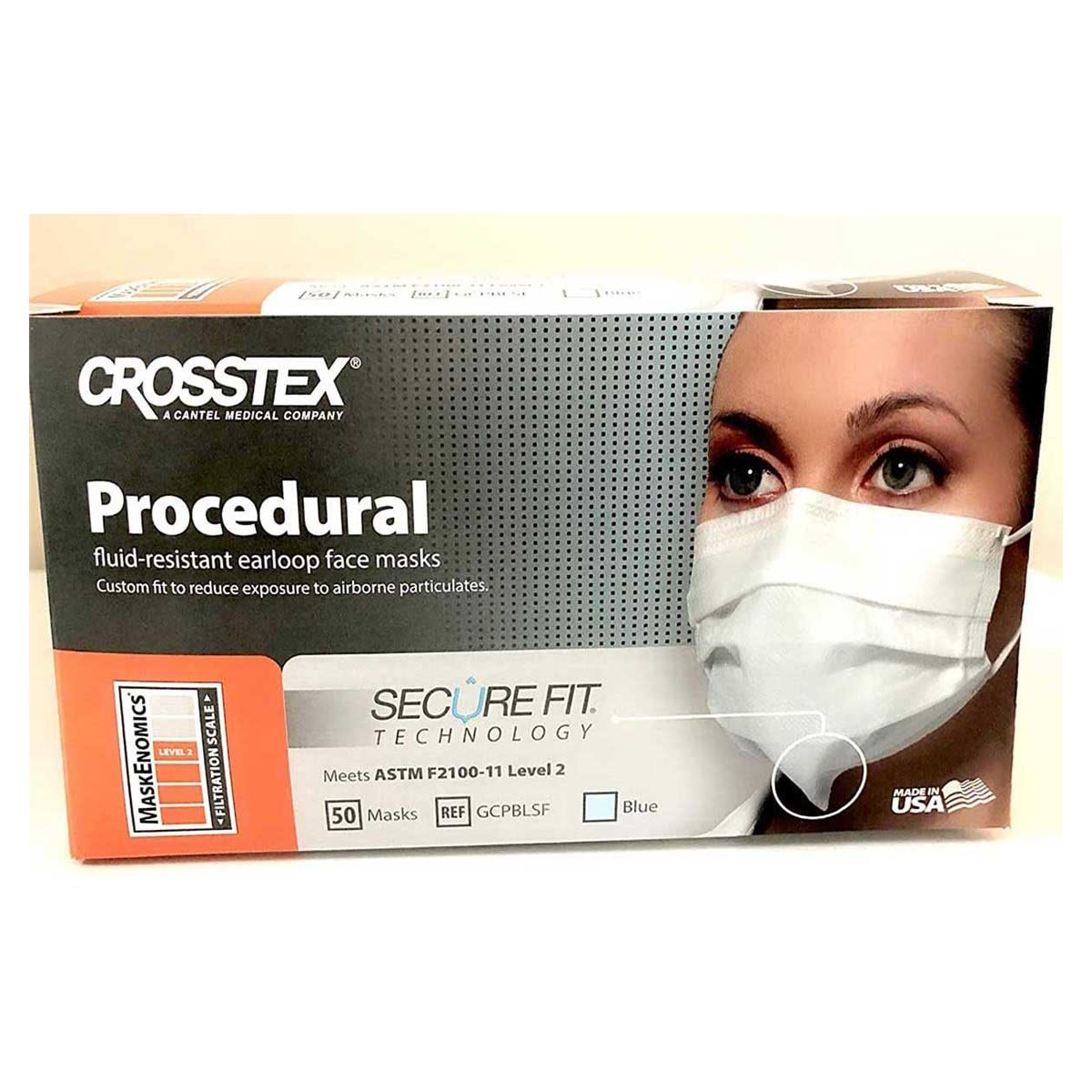 MASCARILLA PROC.SECURE FIT ELÁSTICOS AZUL 50U - CROSSTEX