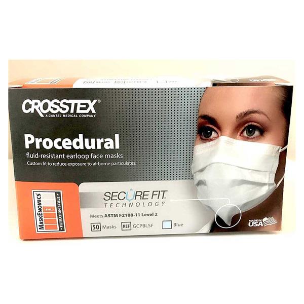 MASCARILLA PROC.SECURE FIT ELÁSTICOS AZUL 50U - CROSSTEX