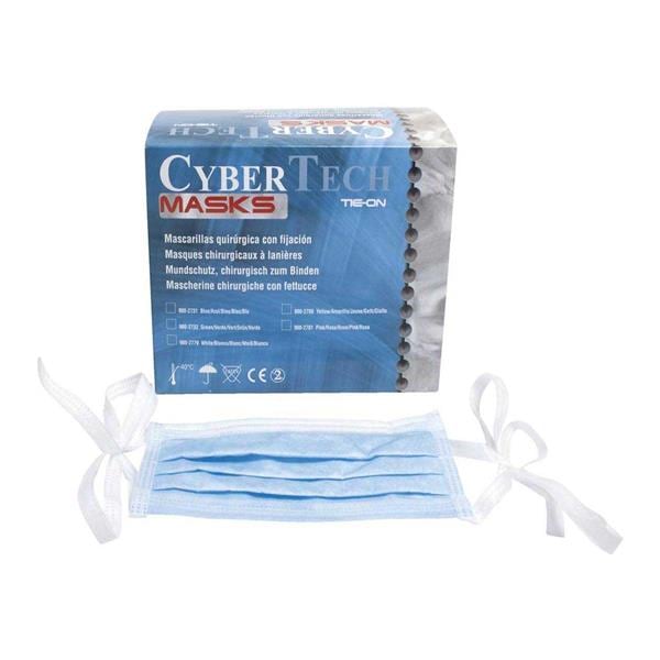 MASCARILLAS RECTANGULARES AZULES CON CINTAS 50U - CYBERTECH