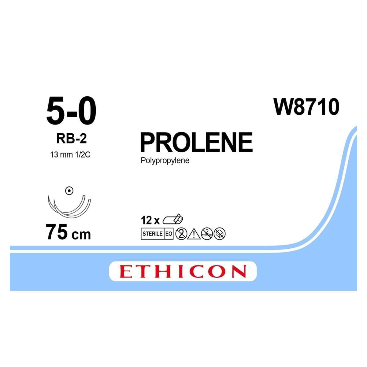 PROLENE AGUJA CILIND 1/2 13MM 5/0 75CM 12U ETHICON