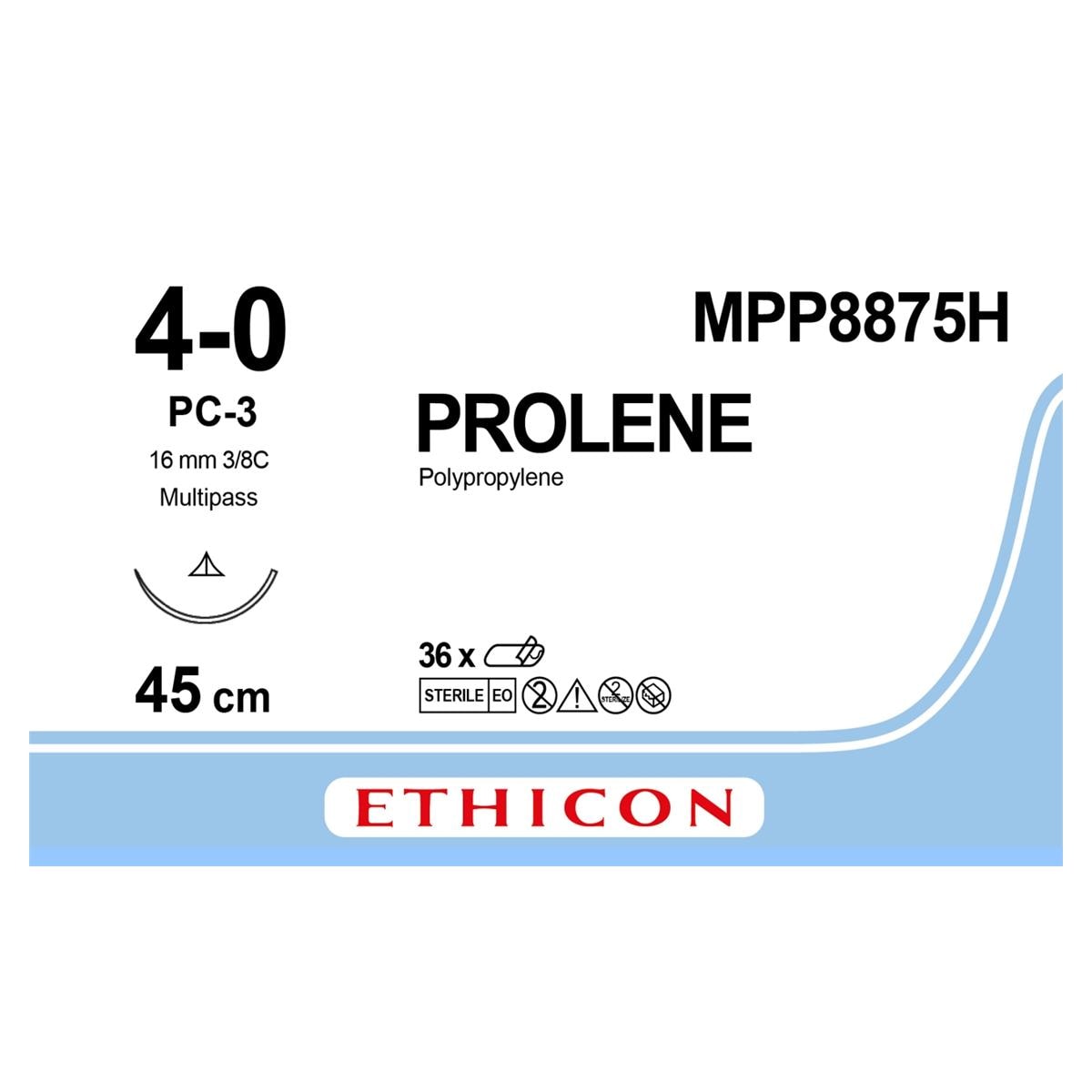 PROLENE AGUJA TRIANG 3/8 16MM 4/0 45CM 36U ETHICON