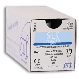 SEDA DOBLE AGUJA ESPAT 3/8 6,5MM 7/0 45CM 12U SMI