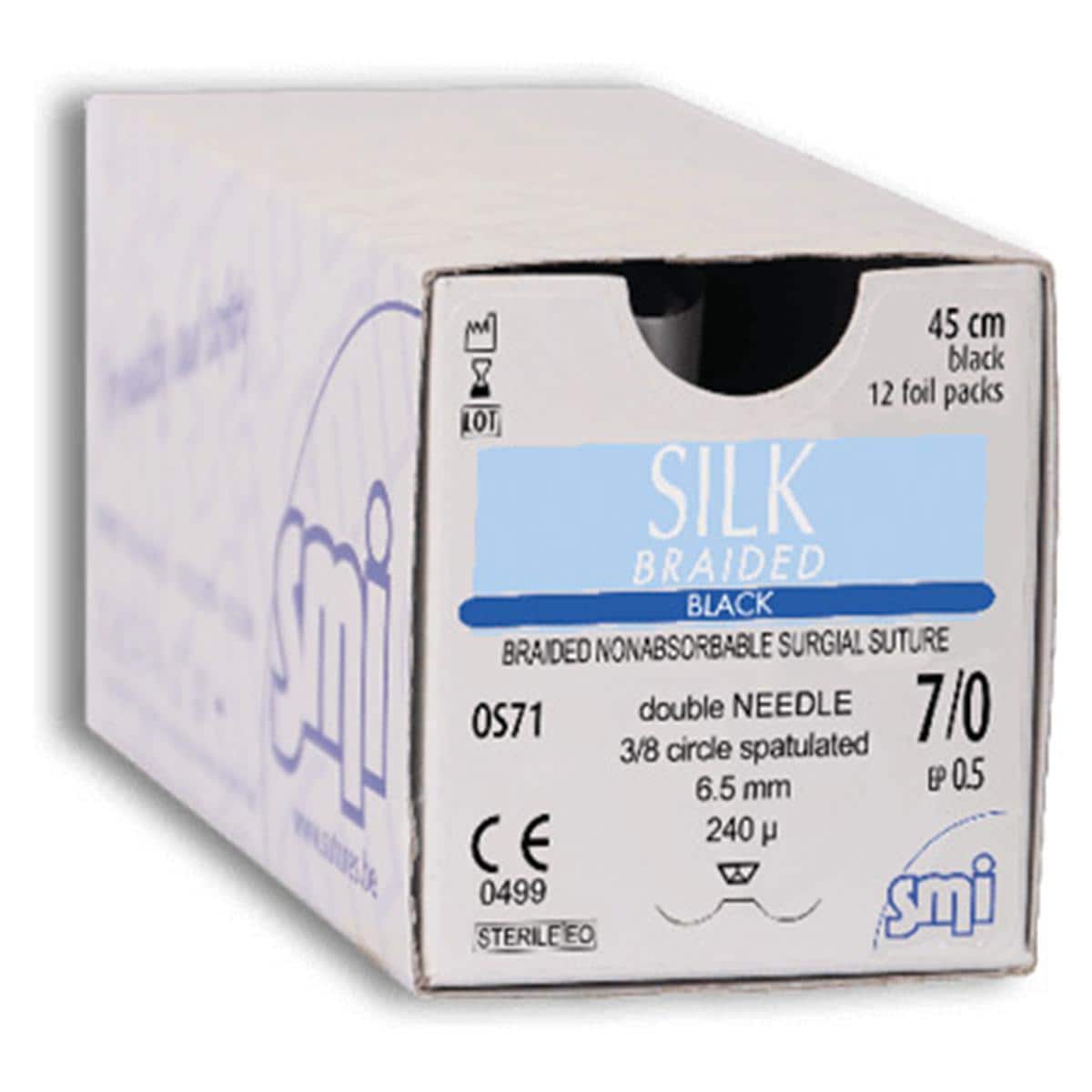 SEDA DOBLE AGUJA ESPAT 3/8 6,5MM 8/0 45CM 12U SMI
