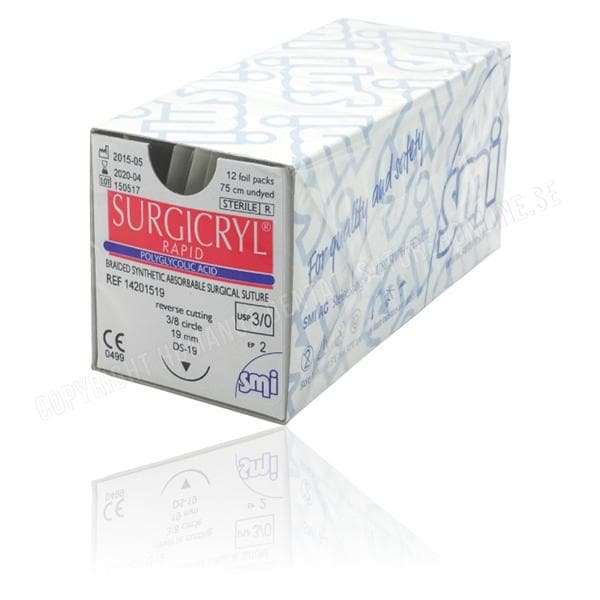 SURGICRYL RAPID 3/0 SIN AGUJA HEBRA.150CM 12U. SMI