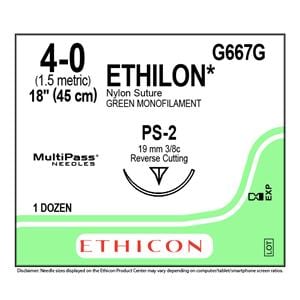 G667G ETHILON 4/0 AG 19MM TRIAN 3/8 CIR 45CM AZUL