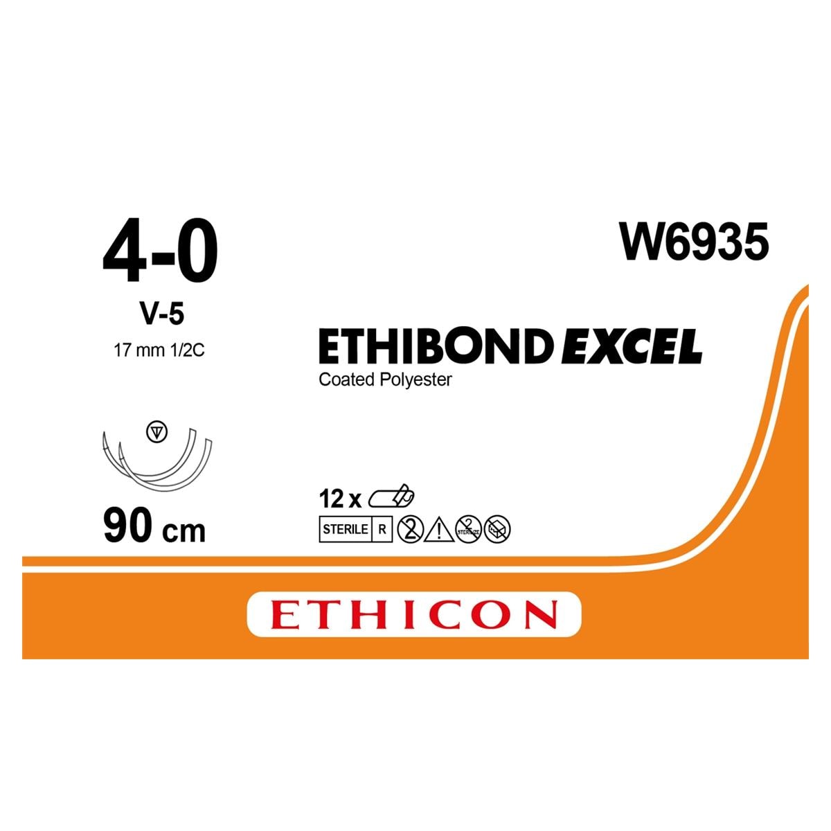 W6935 ETHIBOND TC 1/2 17MM 4/0 90CM 12U ETHICON