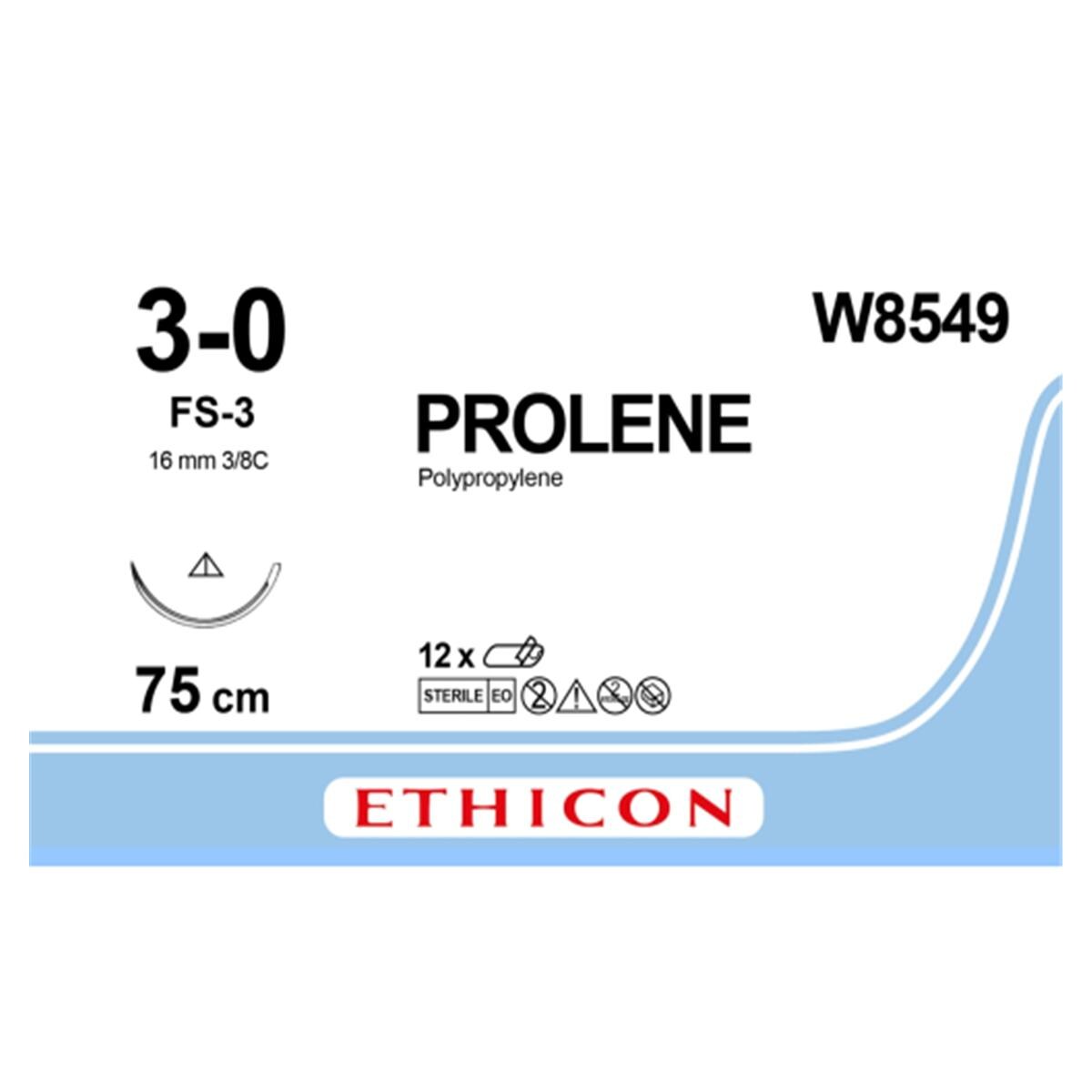 W8549 PROLENE 3/0 AG 16MM TRIAN 3/8 CIR 75CM AZUL