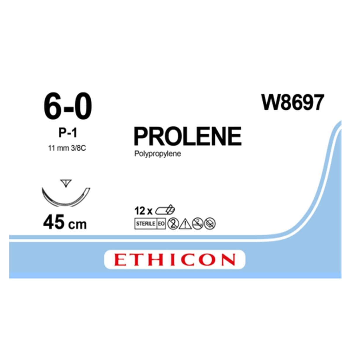 W8697 PROLENE 6/0 AG 10MM TRIAN 3/8CIR 45CM AZUL