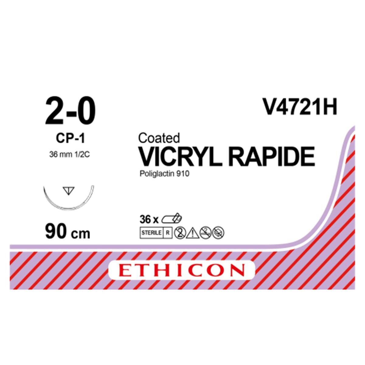 V4721H VICRYL RAPID TRIANG 1/2 36MM 2/0 90CM 36U ETHICO