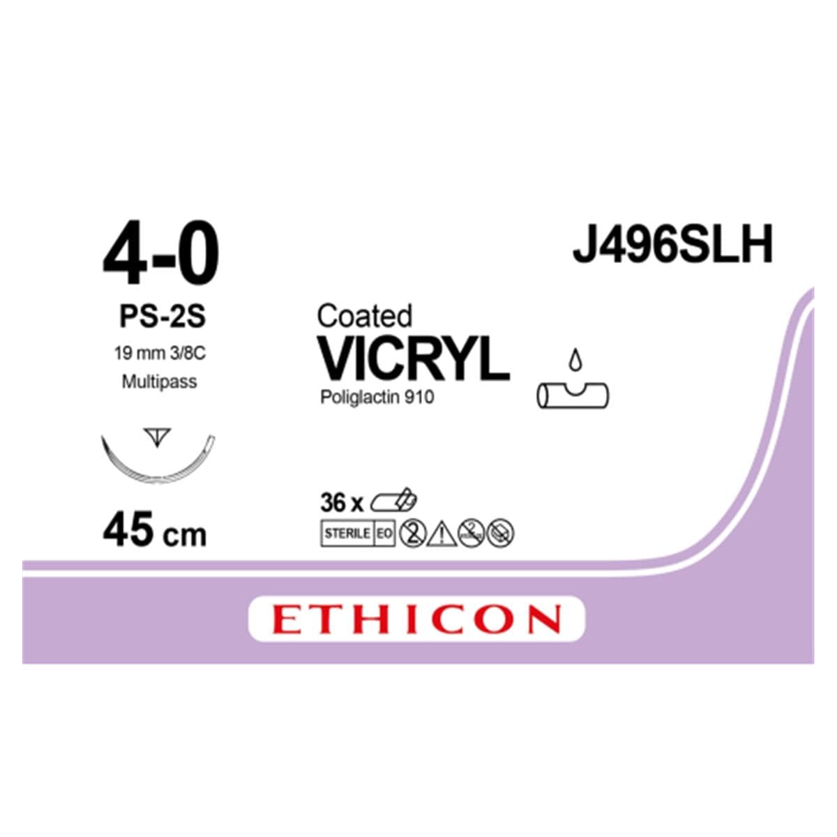 J496SLH VICRYL TRIANG 3/8 19MM 4/0 45CM INCOL 36U ETHICON