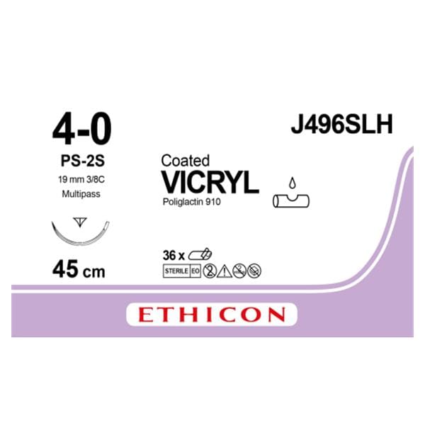J496SLH VICRYL TRIANG 3/8 19MM 4/0 45CM INCOL 36U ETHICON