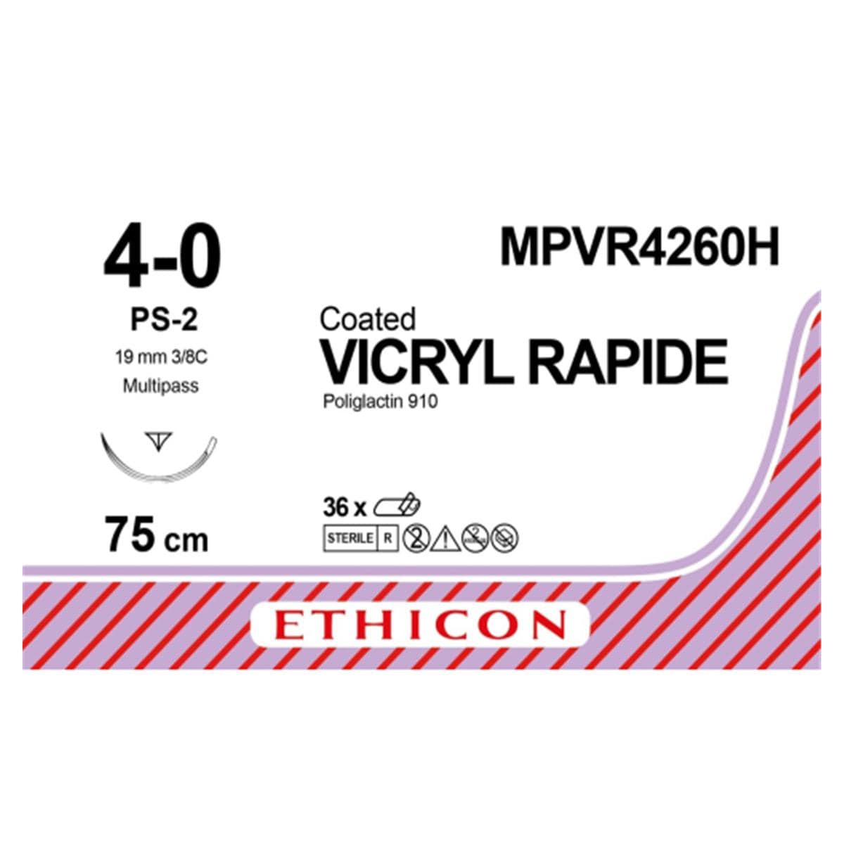 MPVR4260H VICRYL RAPID TRIANG 3/8 19MM 4/0 75CM 36U ETHICON
