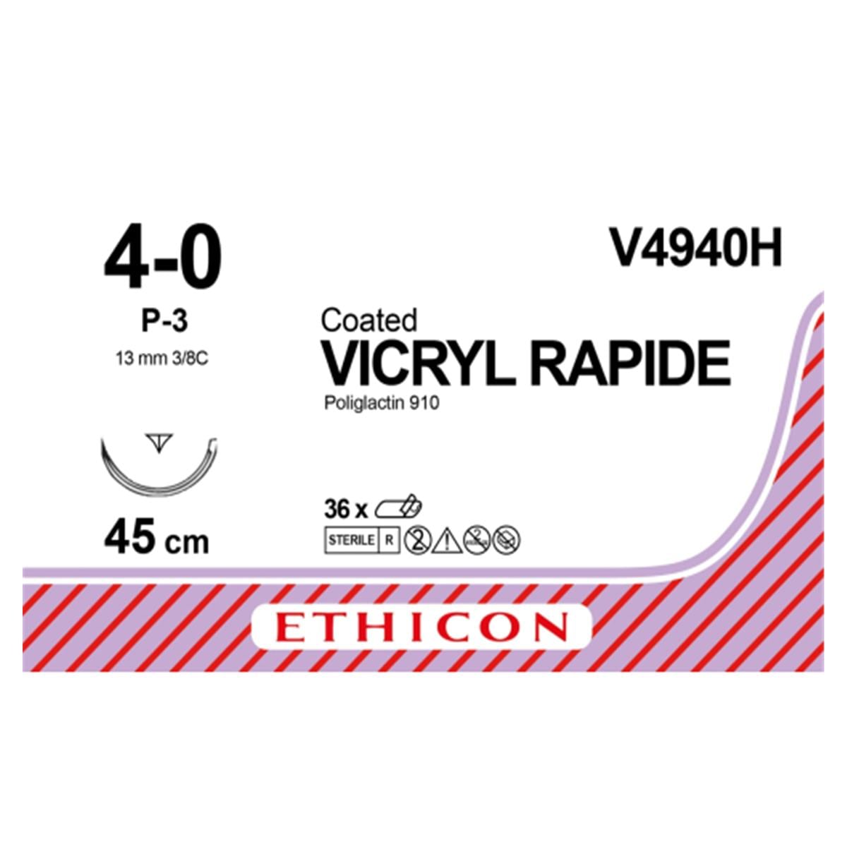 VICRYL RAPID TRIANG 3/8 13MM 4/0 45CM 36U ETHICON
