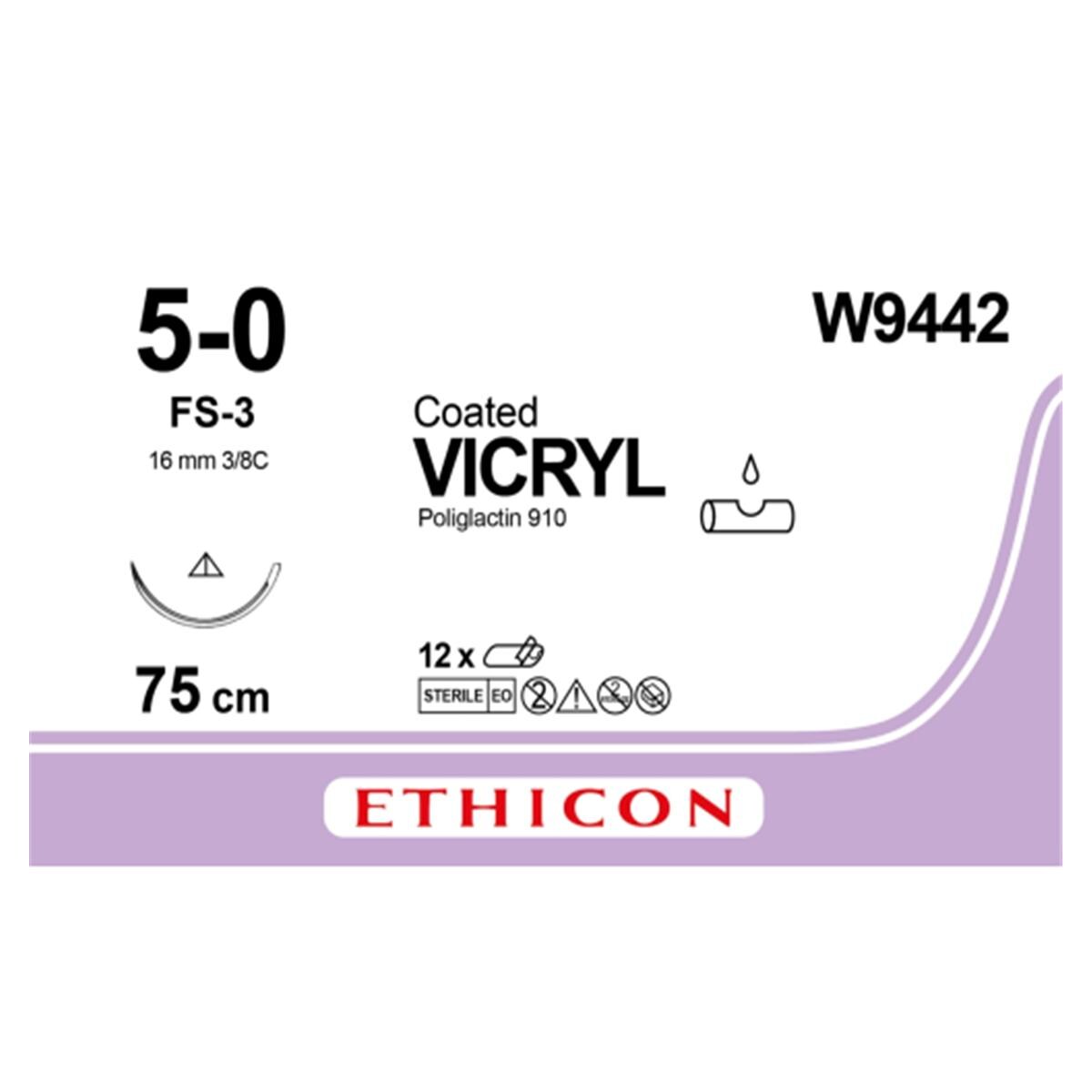 W9443 VICRYL 4/0 AG 16MM TRIAN 3/8 CIR 75CM VIOLET