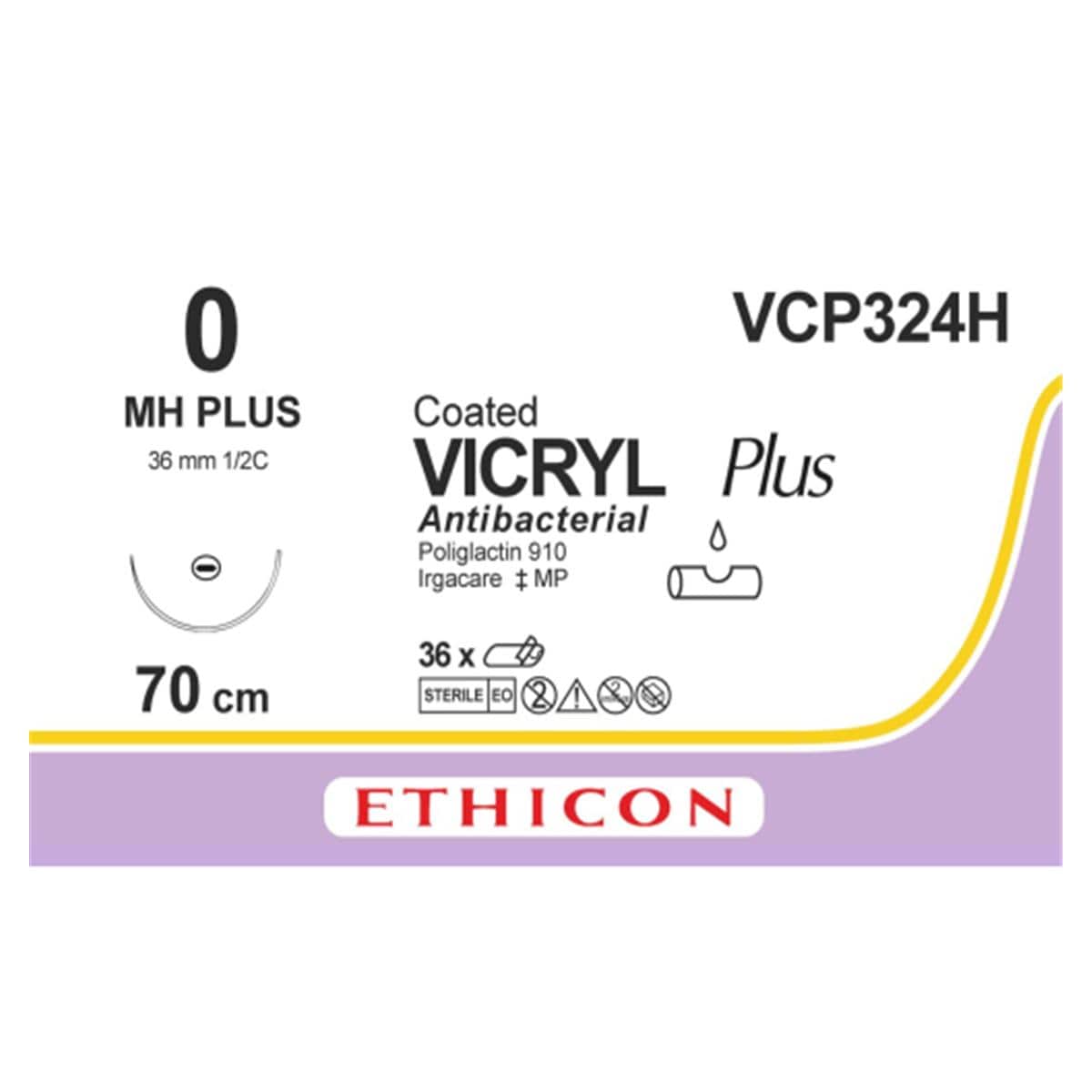 VICRYL PLUS AG. CILIND 1/2 36MM 0 70CM 36U ETHICON