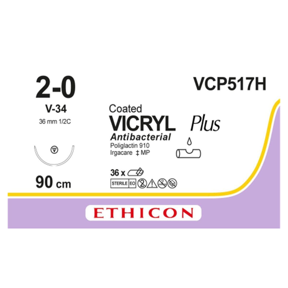 VICRYL PLUS TAPERCUT 1/2 36MM 2/0 90CM 36U ETHICON