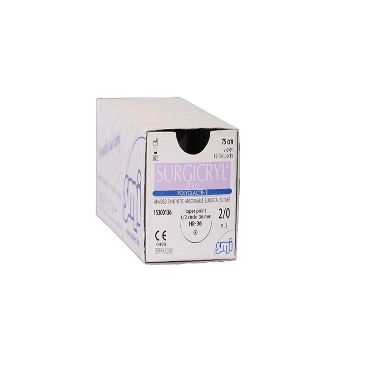 SUTURAS ABSORBIBLES SURGICRYL 910 2/0 AG.26MM CIL1/2 HE.75C 12U - SMI