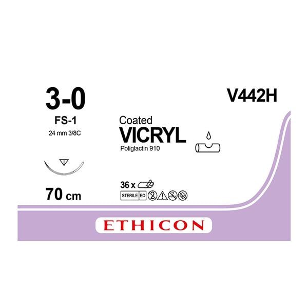 SUTURAS V442H VICRYL 3/0 AG 24MM TRIAN 3/8 CIR 70CM INCOLO 36U - ETHICON