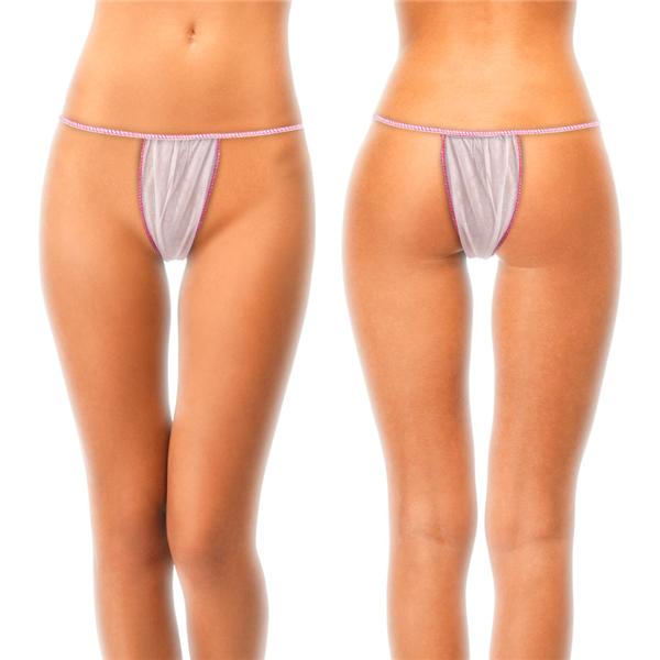 TANGA SEÑORA GRANDE DE TNT BLANCO RIBETEADO EN ROSA 100U