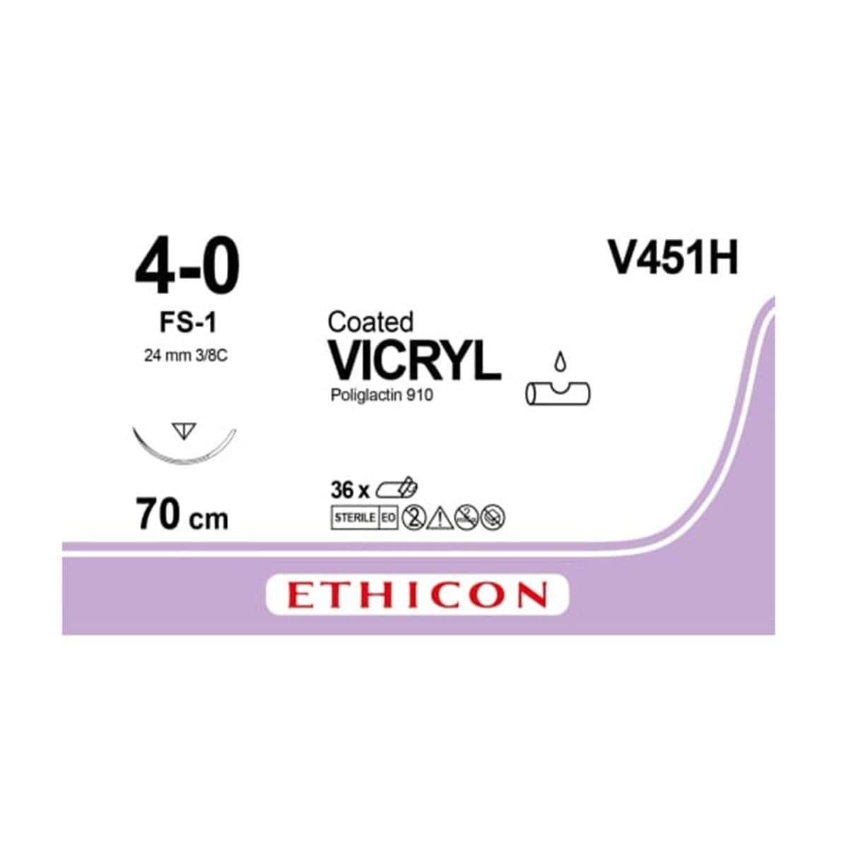 SUTURAS V451H VICRYL 4/0 AG 24MM TRIAN 3/8 CIR 70CM VIOLET 36U - ETHICON